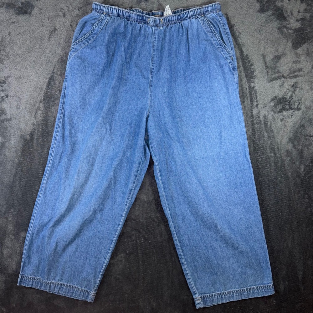 Womens Medium Sag Harbor Sport Pants Blue Excellent Elastic Waist Denim Jeans